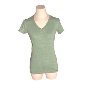 LOL Vintage Green V-neck Casual Short Sleeve Tee Size Small